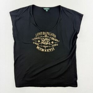 Lauren Ralph Lauren Black Logo Graphic‎ Tee XL Short Sleeve T Shirt